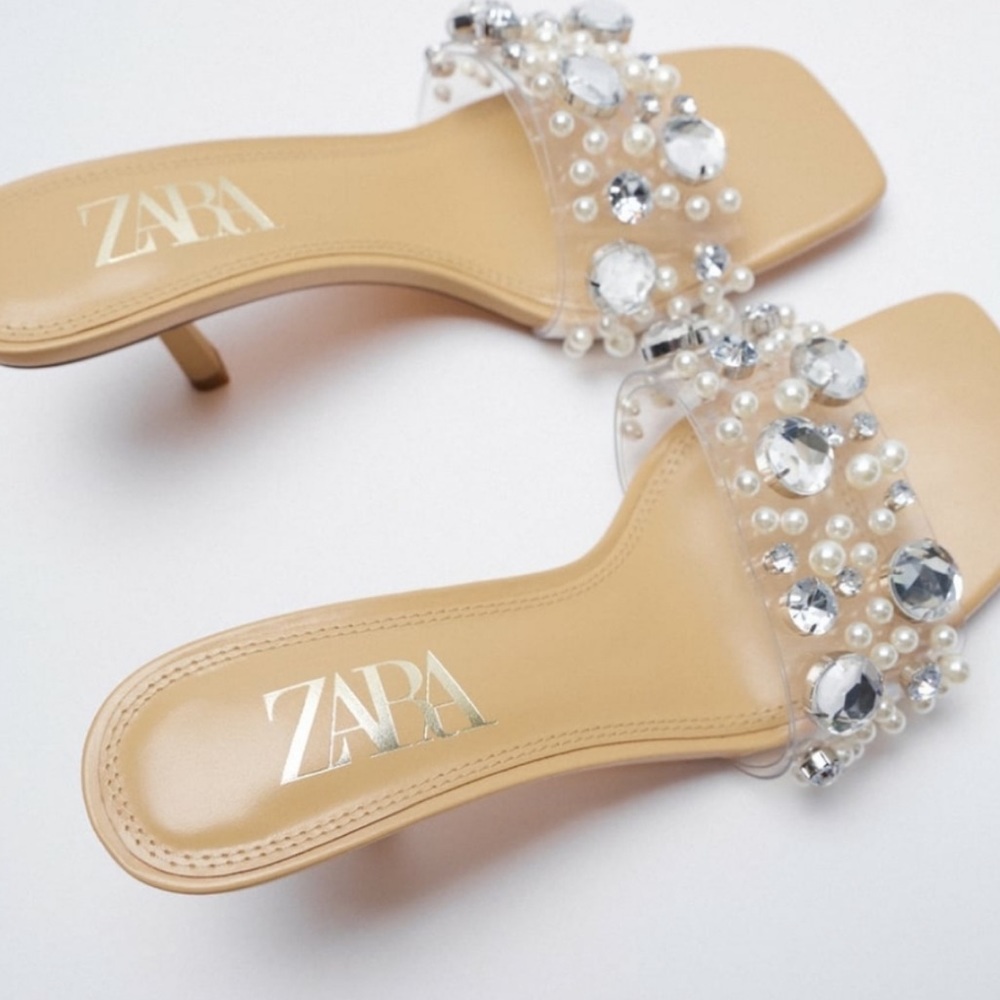 NWOT Zara embellished heeled sandal - Picture 1 of 8